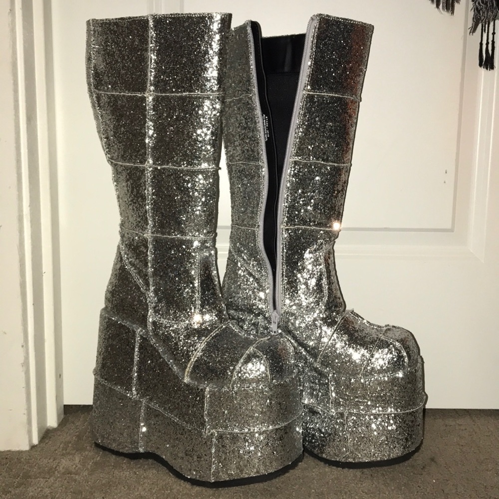 GLITTER STACK PLATFORM BOOTS